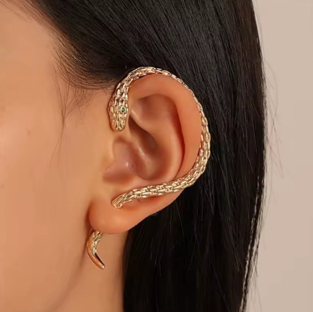 New! Gold Textured Snake Wrap Left Ear Cuff Climber Statement #1004 NWOT